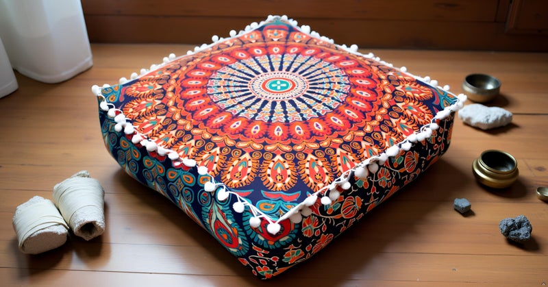 CRAFT KALA Large Hippie Mandala Meditation Floor Ottoman Pillow Cushion Pouf Cover Square Poufs Bohemian Circle Floor Cushion Case Outdoor Fireplace Yoga Living Room Decor Cover Orange, 16" Square - Image 4