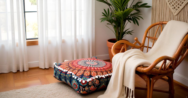 CRAFT KALA Large Hippie Mandala Meditation Floor Ottoman Pillow Cushion Pouf Cover Square Poufs Bohemian Circle Floor Cushion Case Outdoor Fireplace Yoga Living Room Decor Cover Orange, 16" Square - Image 3