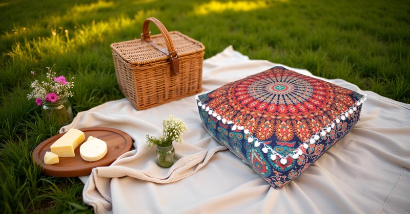 CRAFT KALA Large Hippie Mandala Meditation Floor Ottoman Pillow Cushion Pouf Cover Square Poufs Bohemian Circle Floor Cushion Case Outdoor Fireplace Yoga Living Room Decor Cover Orange, 16" Square - Image 5