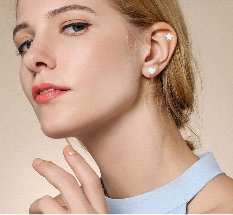 Excefore 925 Sterling Silver Stud Earrings Set, Hypoallergenic Sterling Silver Earrings For Women & Girls, Tiny Moon Star Heart Stud Earring, 3 Pairs Different Sizes 925 Silver Earring Studs with Box - Image 2