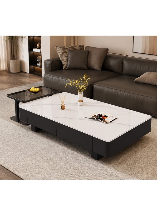keke Coffee Table Living Room Home Simple Style Light Luxury White Slate + Black Cabinet 140*60cm - Image 1