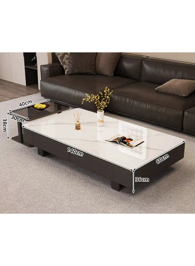 keke Coffee Table Living Room Home Simple Style Light Luxury White Slate + Black Cabinet 140*60cm - Image 2