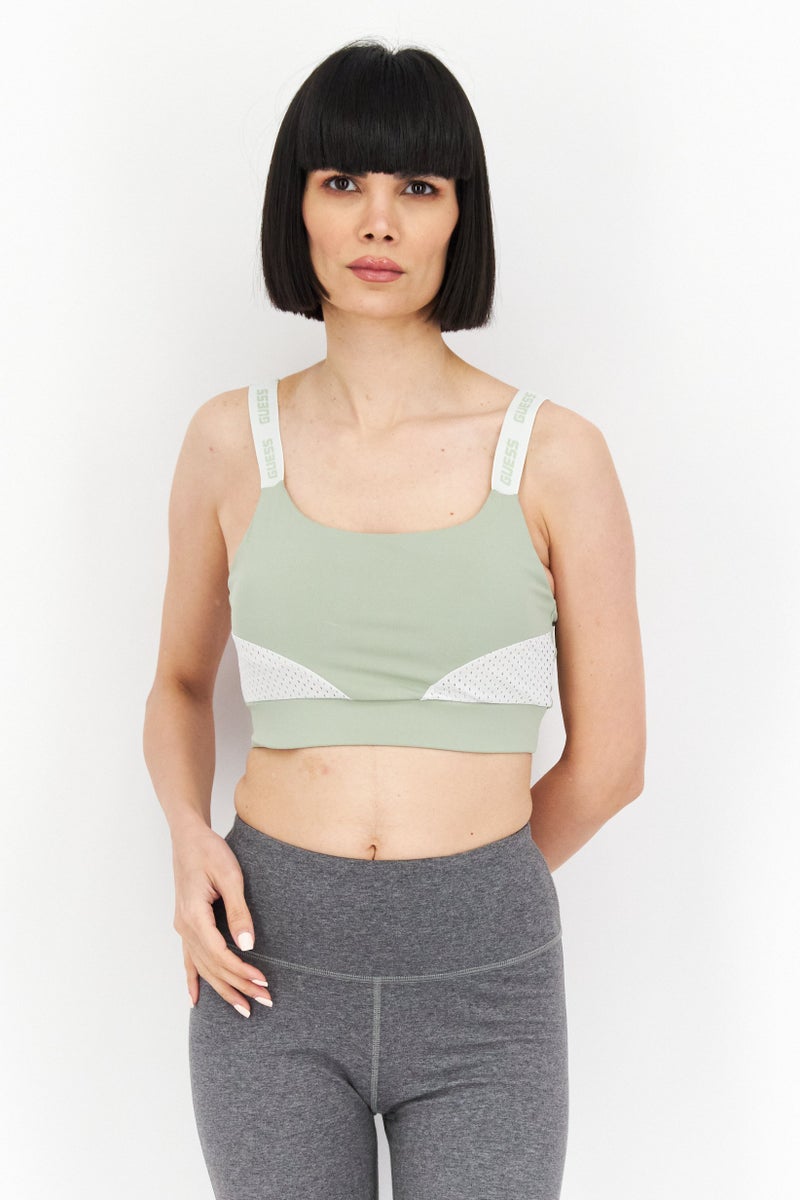 GUESS حمالة صدر رياضية للنساء بشعار العلامة التجارية، أخضر - Image 1