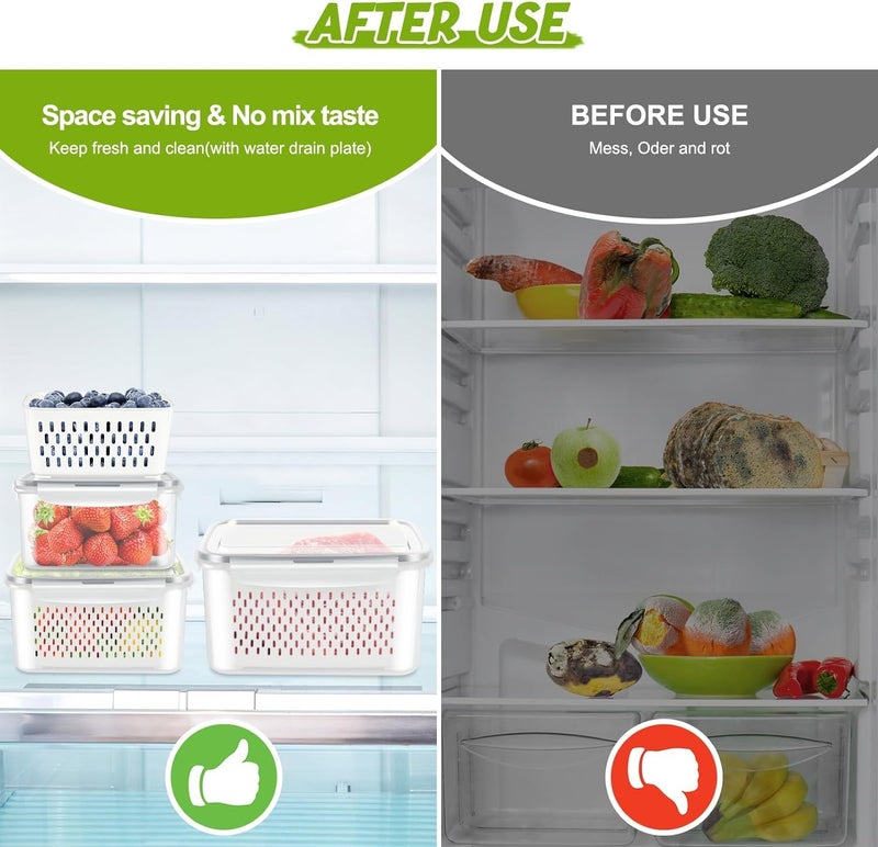 Snazzy 3Pack Fridge Food Storage Container Set With Lids With StrainerPlastic Fresh Produce Saver Vegetable Fruit Meat Storage Organization BpaFree Plastic Produce Keepers Beige - Image 3