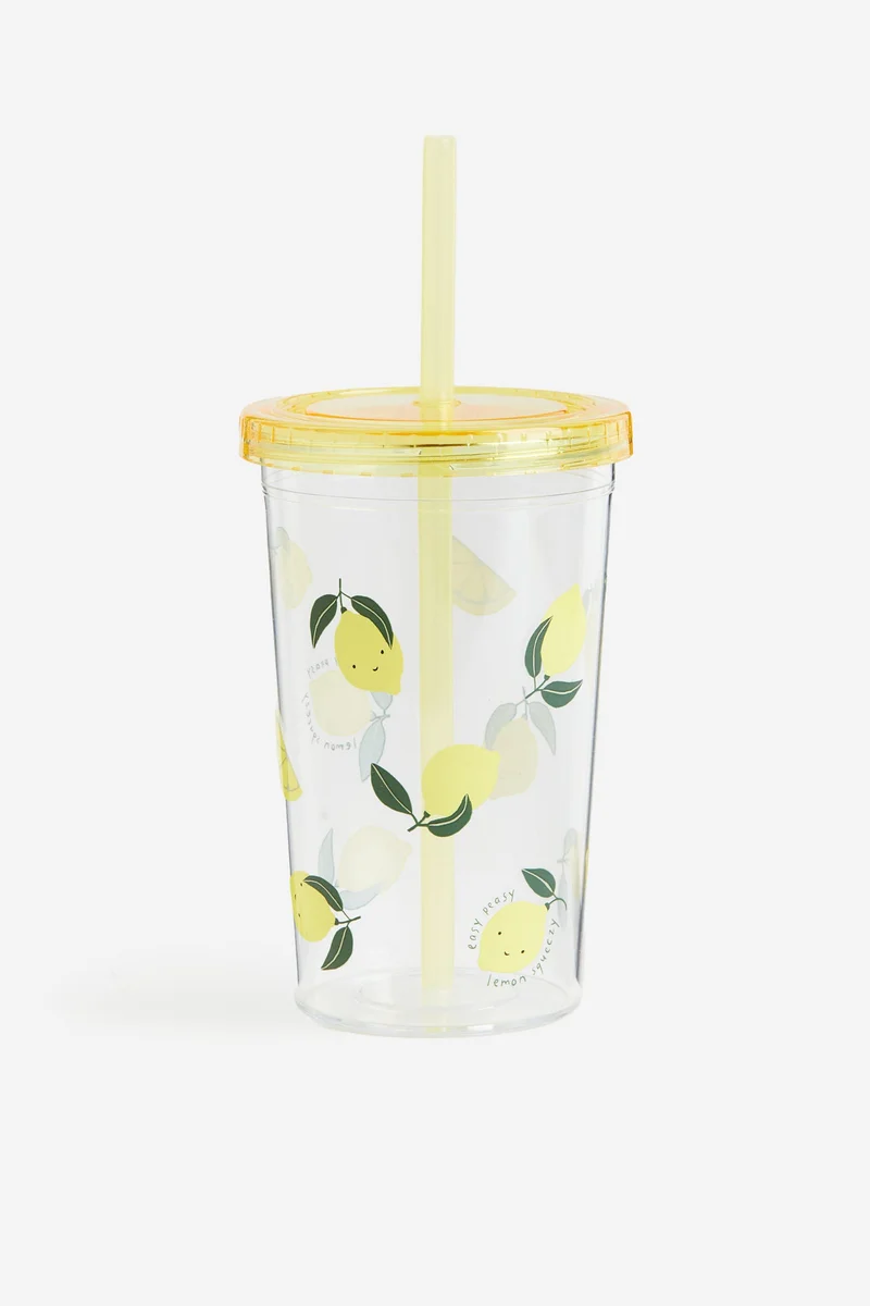 H&M Patterned plastic mug with a straw