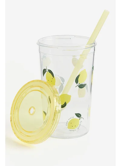 H&M Patterned plastic mug with a straw