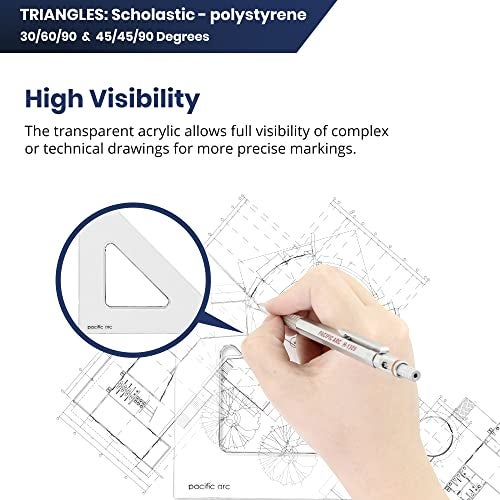 Pacific Arc's Scholastic Triangle - 8 inch - Clear - 45/90 Angle - Plain Edge - Polystyrene - Technical Drawing Tools, Drafting, Architect and Engineering. - Image 4