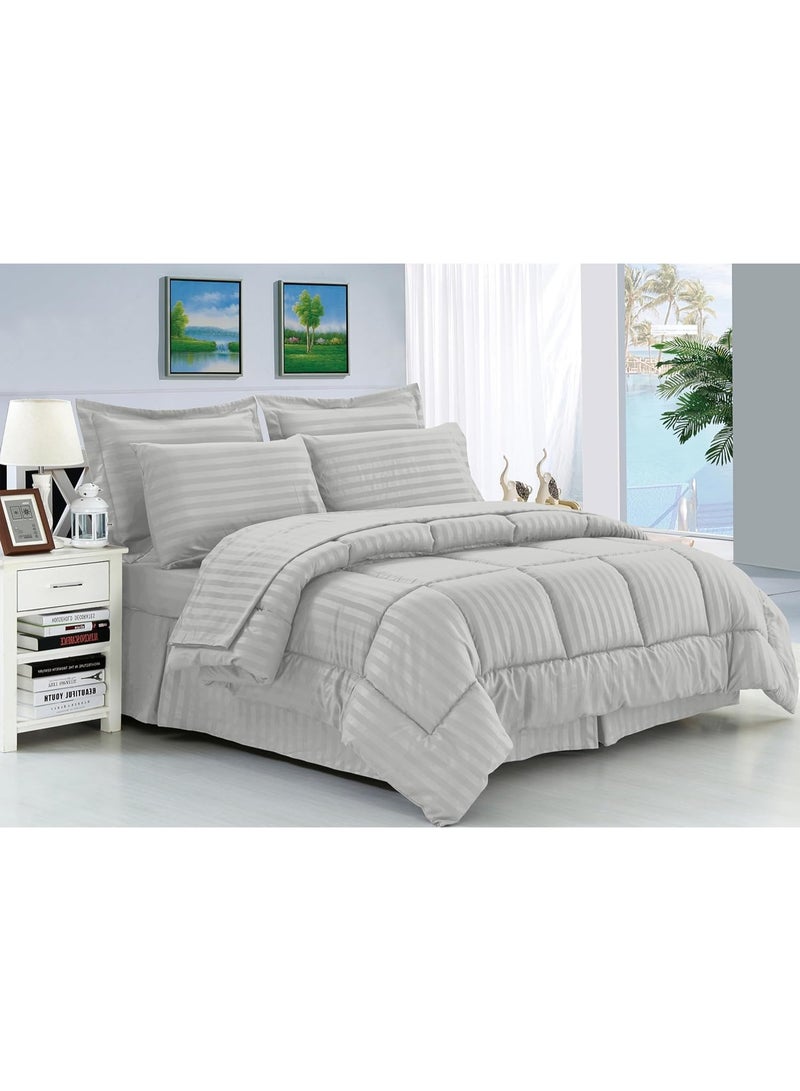 King Size 4 Piece Duvet Set 240 x 260 cm - 1 Duvet With Filling, 1 Fitted Bed Sheet and Pillow Cases 48x74+5cm - Grey - Image 1