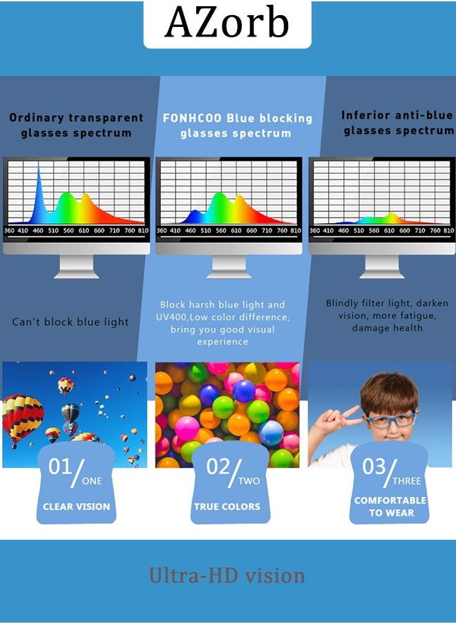 AZorb - Kids Blue Light Blocking Glasses Silicon Material Anti Eyestrain UV Blocking Reading Glasses Gaming Computer Eyeglasses Light Weight Frame for Kids 3 to10 Year Old Blue - Image 1