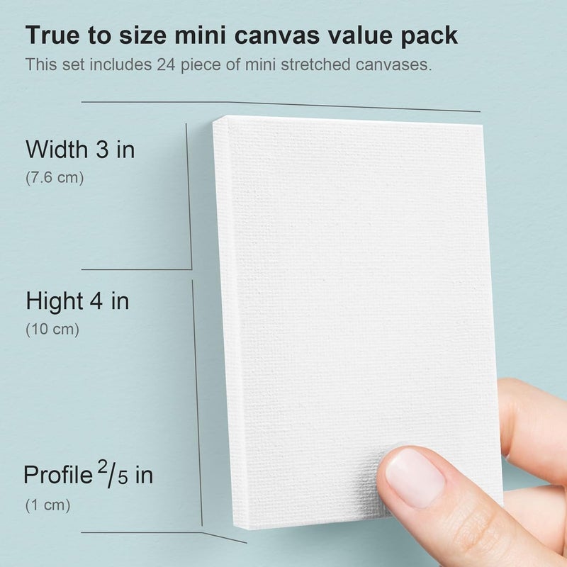 AUREUO Mini Stretched Canvas - 3x4 Inch/24 Pack - 2/5 Inch Profile Small Square Canvas - Gift Set Bulk Pack Canvases for Acrylic Painting & Craft - Image 2