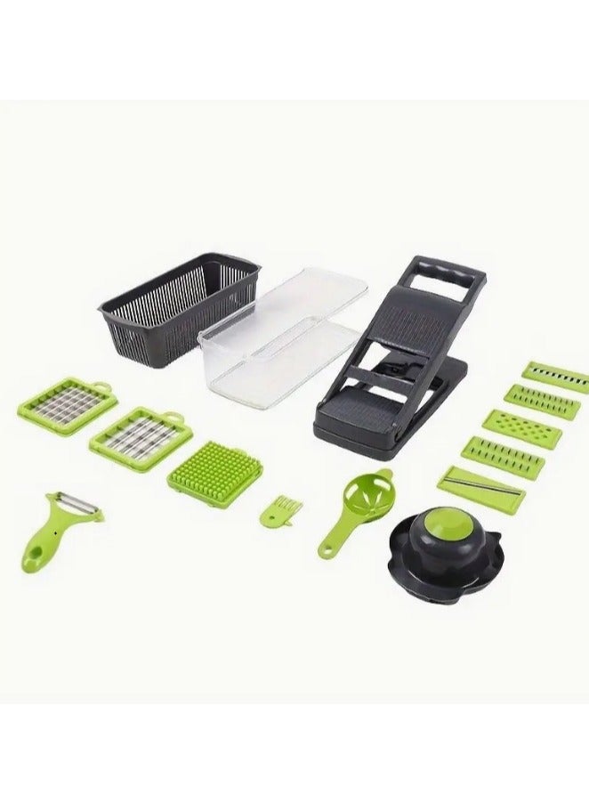 16 in 1 Multifunctional Professional Vegetable Onion Grater - Includes 8 Stainless Steel Blades to Easily Chop Vegetables, Onions, and Fruits, Comes with Storage Container and Cleaning Accessories, Perfect for Cutting Potato Chips and Preparing Meals in Different Shapes, Handheld Kitchen Tool to Meet All Your Cooking Needs - Potato Chips Grater and Slicer - Multicolor (Random) - Image 2