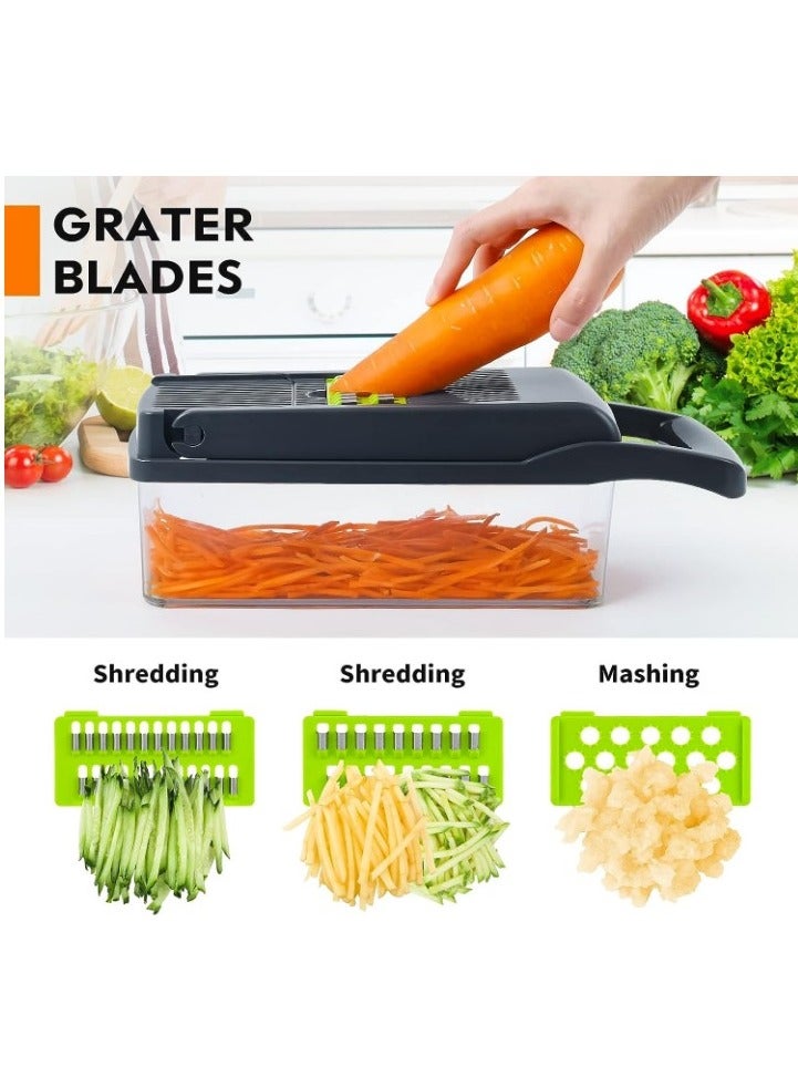 16 in 1 Multifunctional Professional Vegetable Onion Grater - Includes 8 Stainless Steel Blades to Easily Chop Vegetables, Onions, and Fruits, Comes with Storage Container and Cleaning Accessories, Perfect for Cutting Potato Chips and Preparing Meals in Different Shapes, Handheld Kitchen Tool to Meet All Your Cooking Needs - Potato Chips Grater and Slicer - Multicolor (Random) - Image 4