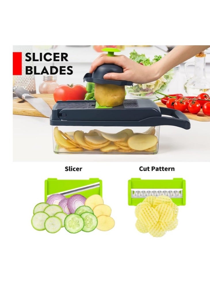16 in 1 Multifunctional Professional Vegetable Onion Grater - Includes 8 Stainless Steel Blades to Easily Chop Vegetables, Onions, and Fruits, Comes with Storage Container and Cleaning Accessories, Perfect for Cutting Potato Chips and Preparing Meals in Different Shapes, Handheld Kitchen Tool to Meet All Your Cooking Needs - Potato Chips Grater and Slicer - Multicolor (Random) - Image 5