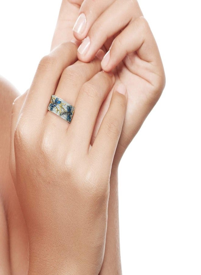 Santuzza 14K Gold Plated Dragonfly Ring Cubic Zirconia Blue Spinel 925 Sterling Silver Ring for Women (8) - Image 4