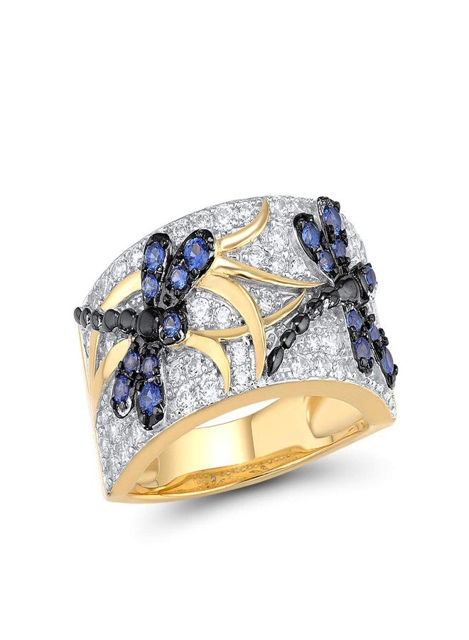 Santuzza 14K Gold Plated Dragonfly Ring Cubic Zirconia Blue Spinel 925 Sterling Silver Ring for Women (8) - Image 1