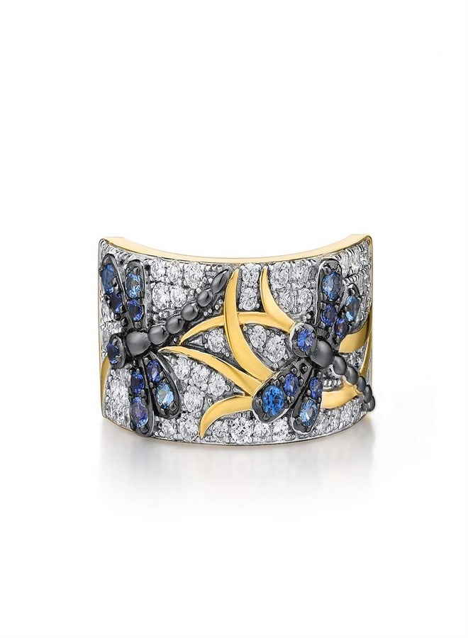 Santuzza 14K Gold Plated Dragonfly Ring Cubic Zirconia Blue Spinel 925 Sterling Silver Ring for Women (8) - Image 2