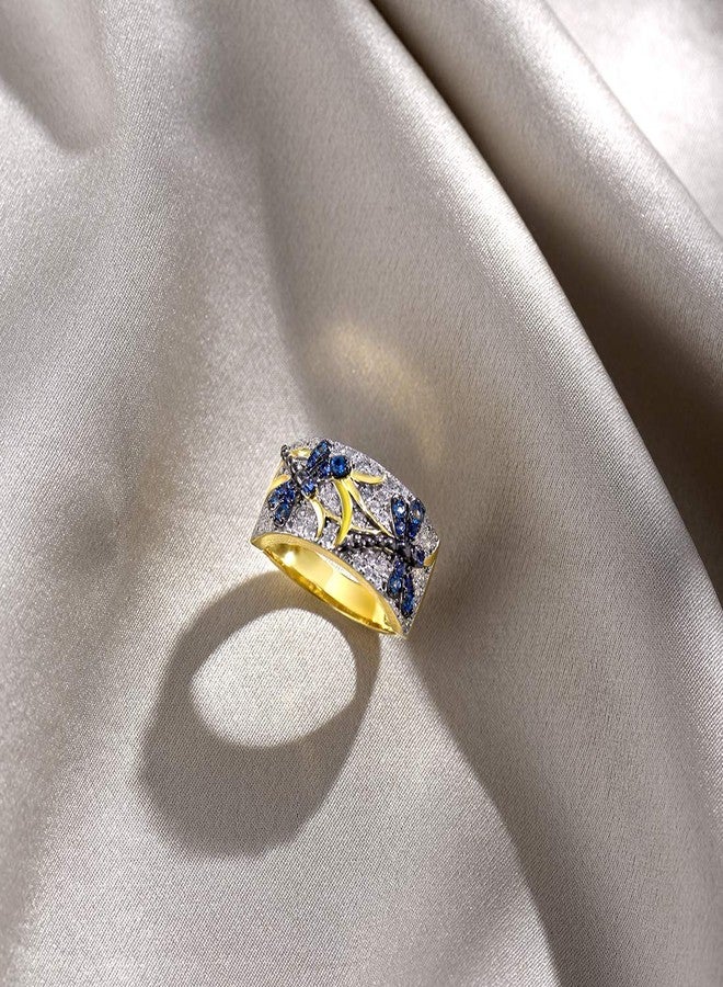 Santuzza 14K Gold Plated Dragonfly Ring Cubic Zirconia Blue Spinel 925 Sterling Silver Ring for Women (8) - Image 3