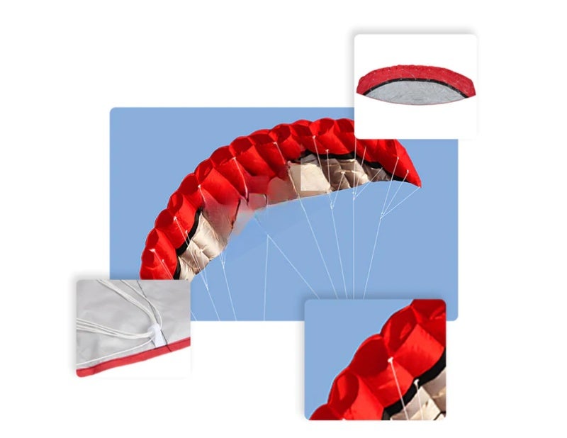 Stunt Kite: Red Frameless Dual-Line Parafoil Kite - Easy Safe Flying Experience Durable Polyester Material for Family Outdoor Open Area Activity - Image 3