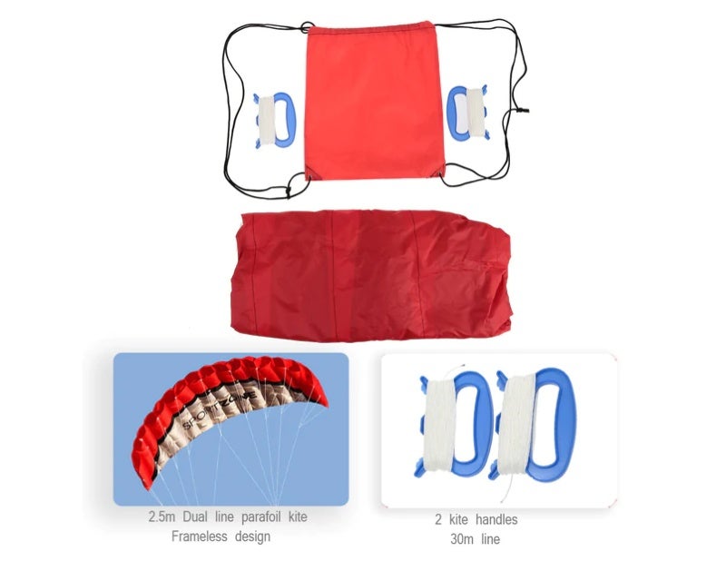 Stunt Kite: Red Frameless Dual-Line Parafoil Kite - Easy Safe Flying Experience Durable Polyester Material for Family Outdoor Open Area Activity - Image 2