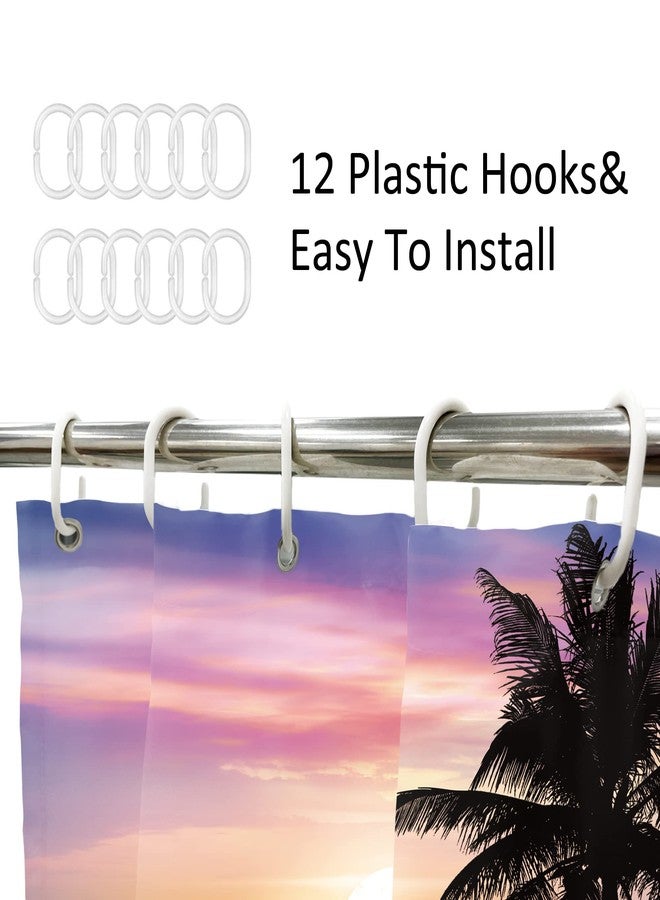 Newsely Ocean Sunrise Shower Curtain 60Wx72H Inch Beach Tropical Palm Tree Hawaiian Sunset Coastal Scenery Sea Wave Shower Curtain Bathroom Set Summer Waterproof Bath Decoration Accessories Home Decor - Image 5