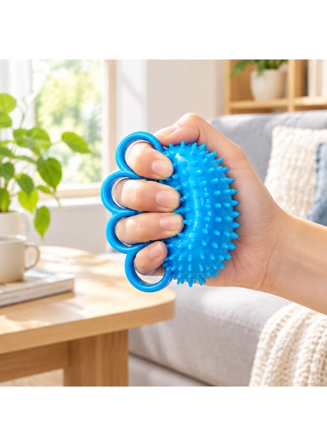 kayan home 2-in-1 Hand Training Set: Finger Therapy Ball with Finger Rings & Massage Spikes + Auto-Start LED Power Ball with Counter & Ball Bag, Hand Grip Strengthener Kit for Strength, Flexibility & Recovery - Blue & Black - Image 4
