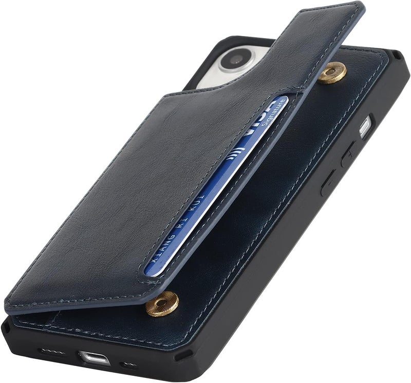 iCoverCase for iPhone 14 Plus Wallet Case with Card Holder, PU Leather Kickstand Magnetic Clasp Flip Shockproof Cover Case with Strap for iPhone 14 Plus - Blue - Image 5