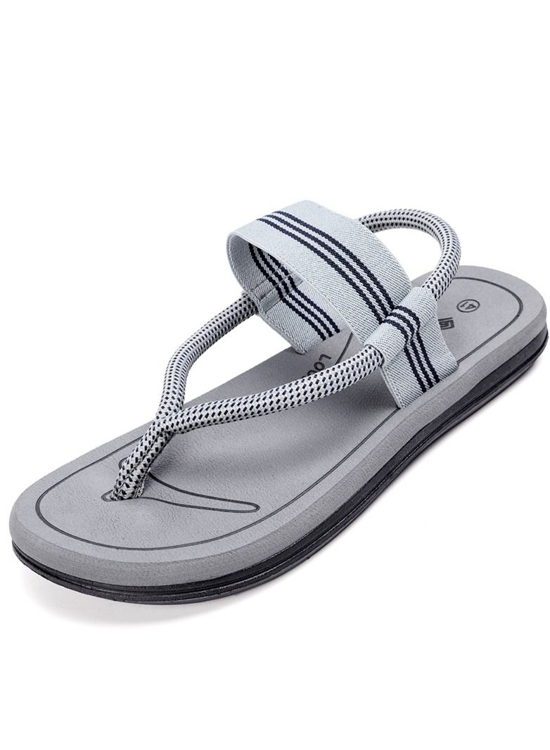 Loquat Women's New Summer Sandals Versatile Flat Bottom Clamping Slippers Grey