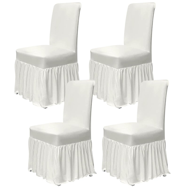 molasofa Chair Covers for Dining Room Set of 4 Stretch Chair Slipcovers with Skirt for Kitchen Seat Protectors Wedding Banquet Decor Kids Pets Spandex Fabric Washable 4pcs Cream