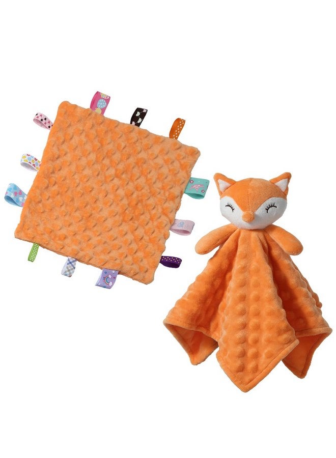 CREVENT Soft Plush Animal Face Security Blankets for Boys and Girls, Great Gifts for Birthday Baby Shower (Orange Fox Lovey +10"X10" Tag) - Image 1
