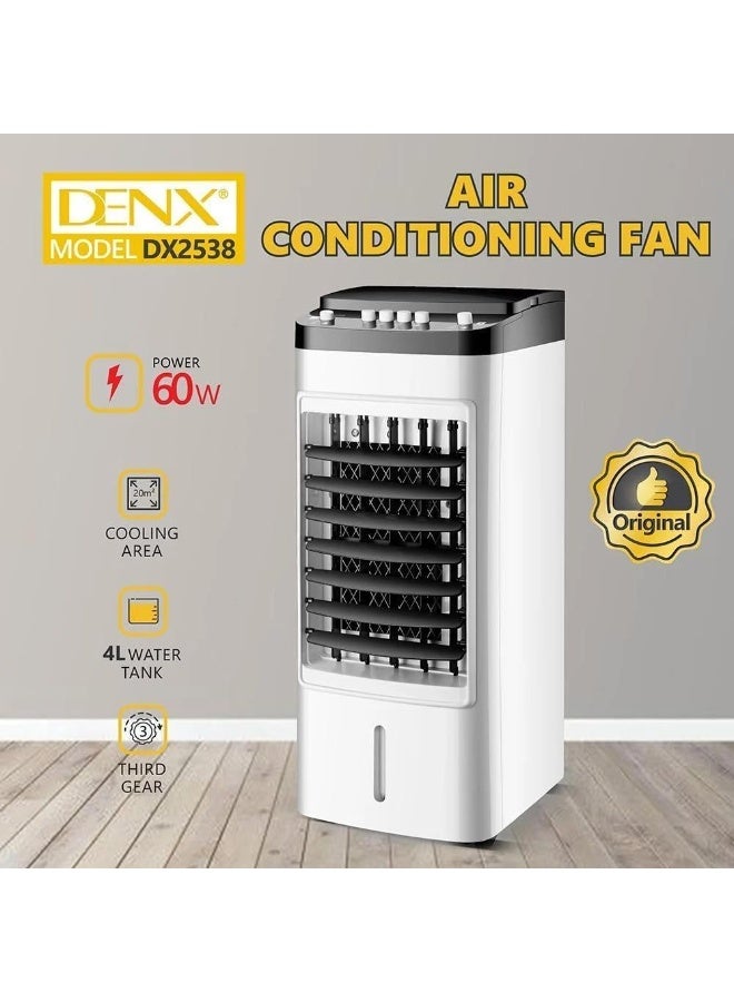 DENX Air Conditioning Fan DX2538, 60W Portable Air Cooler with 4L Water Tank, 3 Speeds, Remote Control, Fast Cooling for Rooms up to 20㎡, Energy Efficient - Image 3