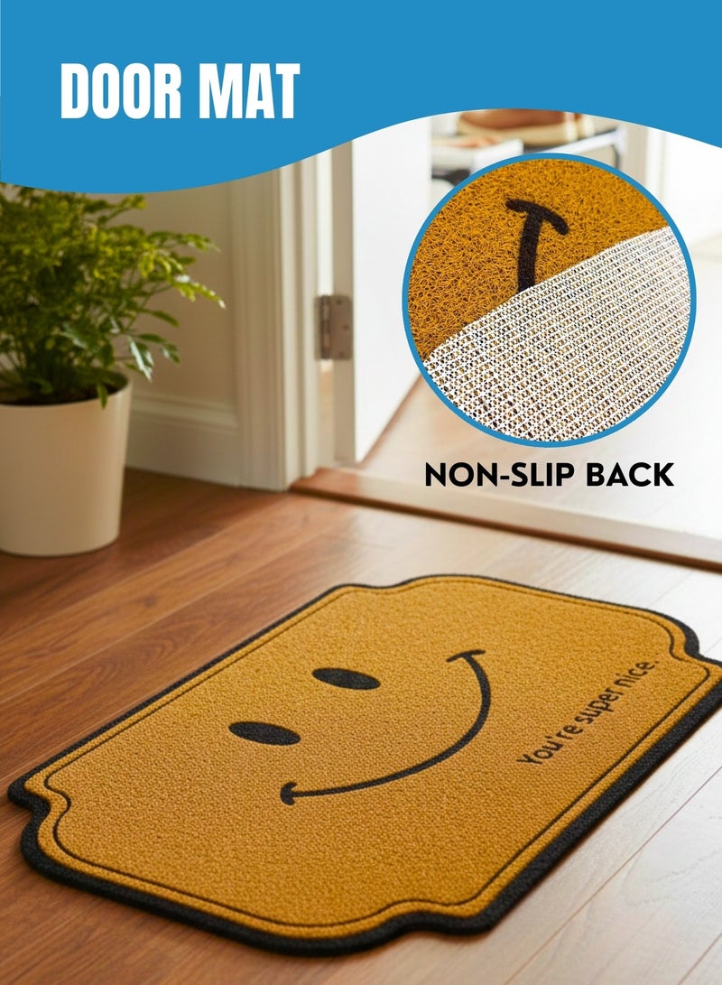 Smile Printed Coir Doormat, Heavy Duty Anti Slip Entrance Mat Outside, Front Door Rug, Dirt Trapper Rubber Backed Doormat, Mats For Front Door, Back Door Mat - Image 1