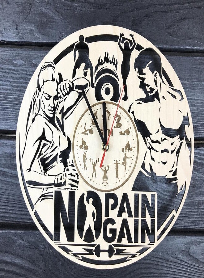 NABSTER Gym Wall Clock Wood Home Decor Garage Hanging Gym Wall Art Unique Gym Gifts Men Dad Modern Gym Sign Bodybuilding Workout Wood Gym Clock - 12 Inch / 30 cm - Image 1