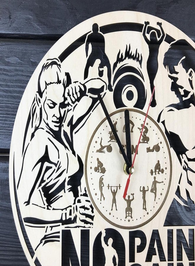 NABSTER Gym Wall Clock Wood Home Decor Garage Hanging Gym Wall Art Unique Gym Gifts Men Dad Modern Gym Sign Bodybuilding Workout Wood Gym Clock - 12 Inch / 30 cm - Image 3