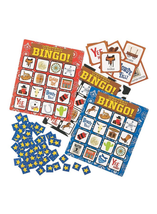 Fun Express Western Bingo Game Set - 22-Piece Cowboy & Cowgirl Themed Bingo Game Perfect for Family Gatherings Birthday Parties Classroom Activities and Western-Themed Events - 22 Pieces - Image 1