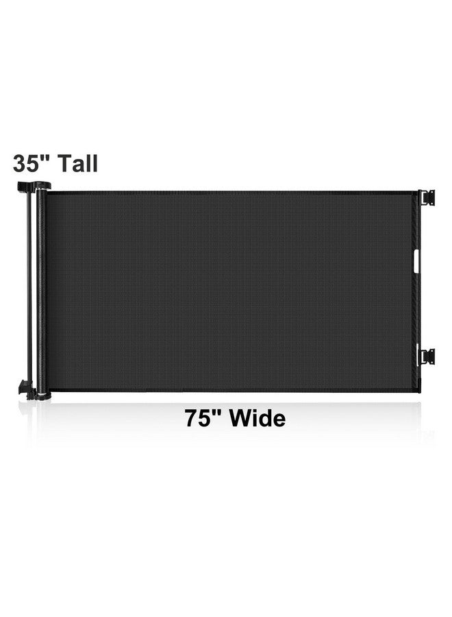 BETERTEK بوابة أطفال قابلة للسحب بعرض 75 بوصة بوابة كلاب قابلة للسحب بوابات قابلة للسحب للأطفال بوابات شبكية قابلة للسحب للكلاب سياج أطفال منطقة اللعب مرآب سطح ممرات أبواب سلالم داخلية وخارجية سوداء - Image 3