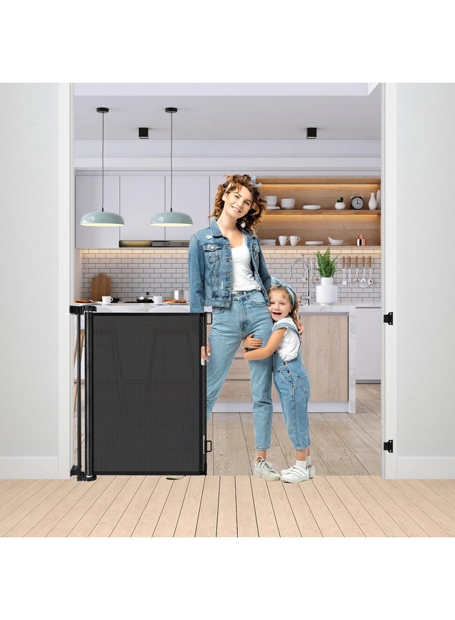 BETERTEK بوابة أطفال قابلة للسحب بعرض 75 بوصة بوابة كلاب قابلة للسحب بوابات قابلة للسحب للأطفال بوابات شبكية قابلة للسحب للكلاب سياج أطفال منطقة اللعب مرآب سطح ممرات أبواب سلالم داخلية وخارجية سوداء - Image 2