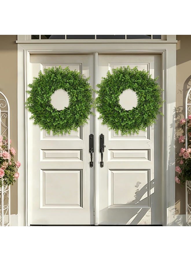JDKPK Boxwoods Wreaths for Front Door 26 Inch Large Artificial Green Leaves Greenery Indoor Outdoor Wreath Home Decor Porch Window Wall Farmhouse Door Decorations Spring Summer Fall All Seasons - Image 2