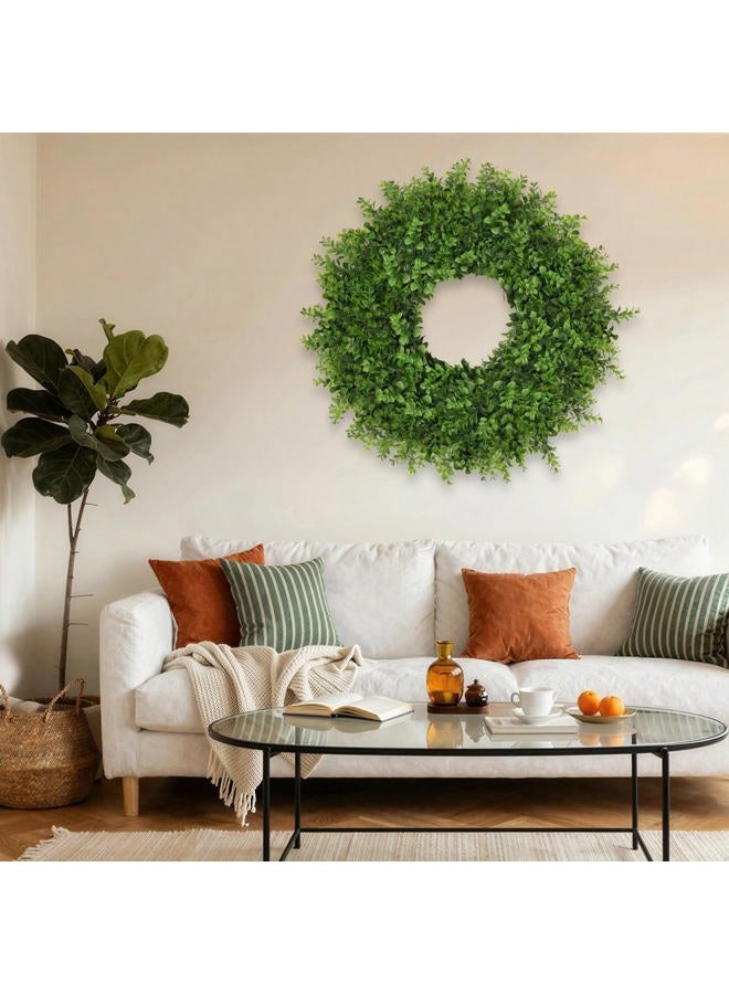 JDKPK Boxwoods Wreaths for Front Door 26 Inch Large Artificial Green Leaves Greenery Indoor Outdoor Wreath Home Decor Porch Window Wall Farmhouse Door Decorations Spring Summer Fall All Seasons - Image 3