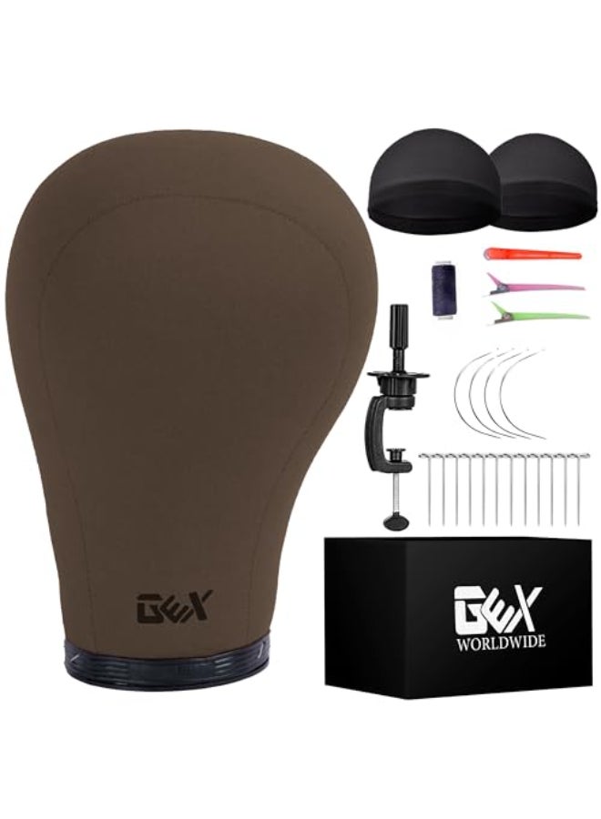 GEXWORLDWIDE GEX 2024 Canvas Cork Wig Block Mannequin Head for Wig Making Drying Styling Display with Table C Clamp Stand Holder Dark Brown 23 - Image 1