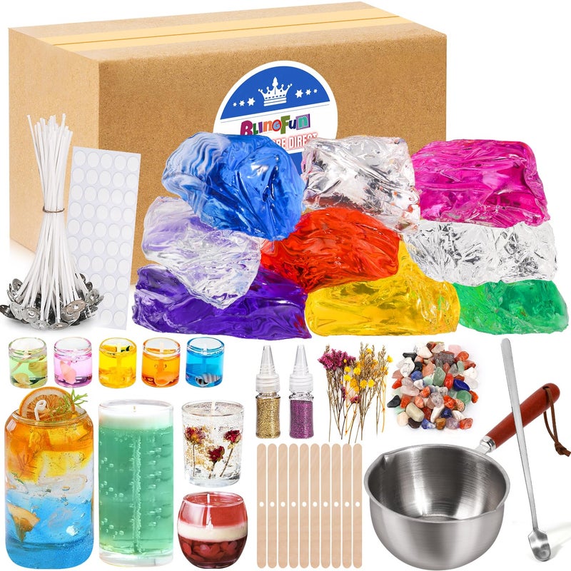 Blingfun Jelly Candle Making Kit,9pcs Gel Wax -7 Colors Candle Making kitï¼ŒIncludes Wax Wicks Wick Stickersï¼ŒWooden Wick Holders and Moreï¼ŒDIY Starter Candle Making Kit 2.8LB/45oz - Image 1
