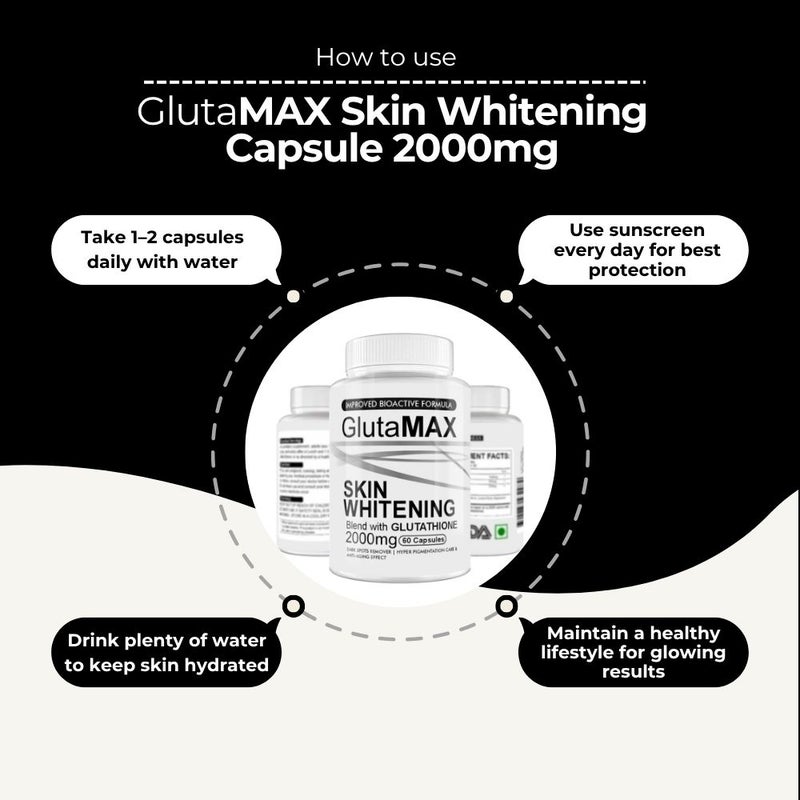 Glutamax Whitening Capsules 2000mg – Glutathione Blend for Bright Skin 60 Caps - Image 3