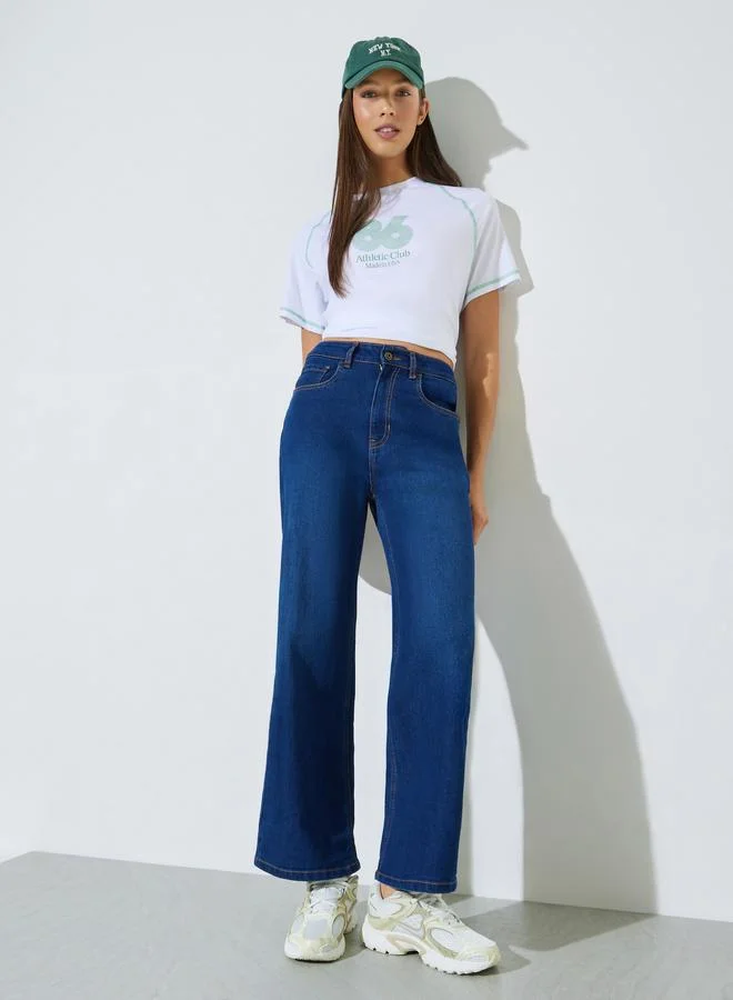 ستايلي Dark Blue Super Stretch Twill Cotton Wide Leg Jeans
