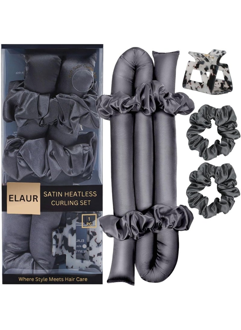 Elaur Satin Heatless Curling Set-Hair Rollers for Heatless Curls | Overnight Heatless Hair Curlers to Sleep in | Curling Rod Headband for Short & Long Hair | Hair Wrap Curler (Metallic) - Image 1