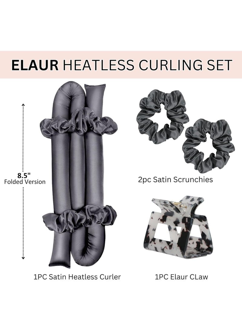 Elaur Satin Heatless Curling Set-Hair Rollers for Heatless Curls | Overnight Heatless Hair Curlers to Sleep in | Curling Rod Headband for Short & Long Hair | Hair Wrap Curler (Metallic) - Image 2