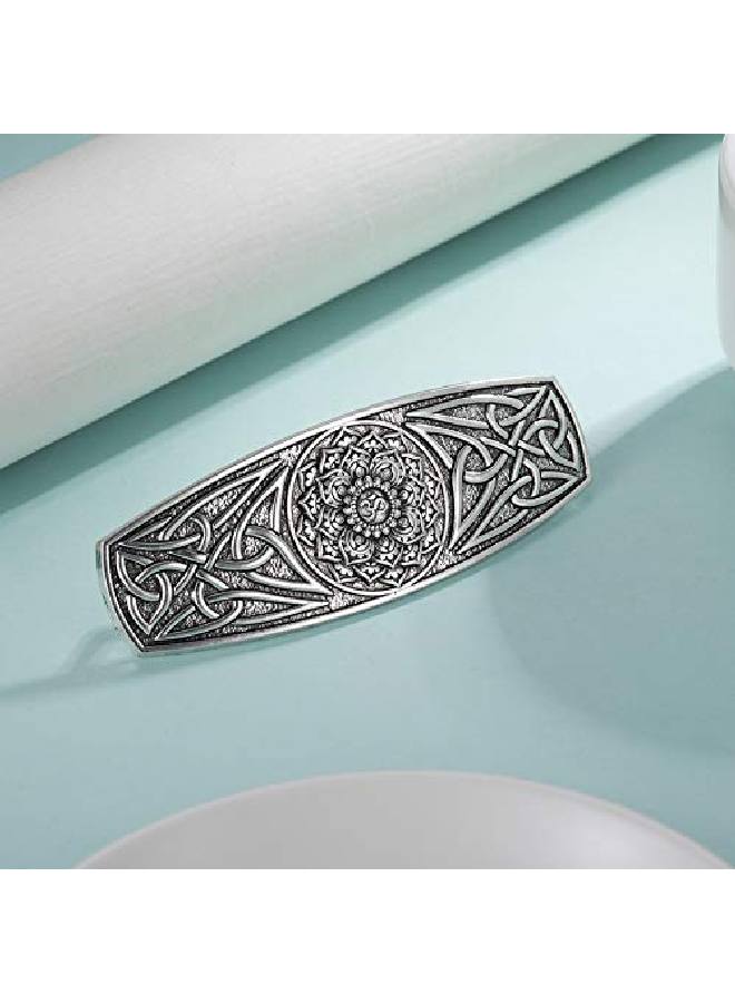TEAMER Fashion Vintage Celtic Knot Hair Clip Metal Barrettes Hair Accessories Pattern Engraved Headwear Styling Gifts For Women Girls (Lotus Antique Silver) - Image 3