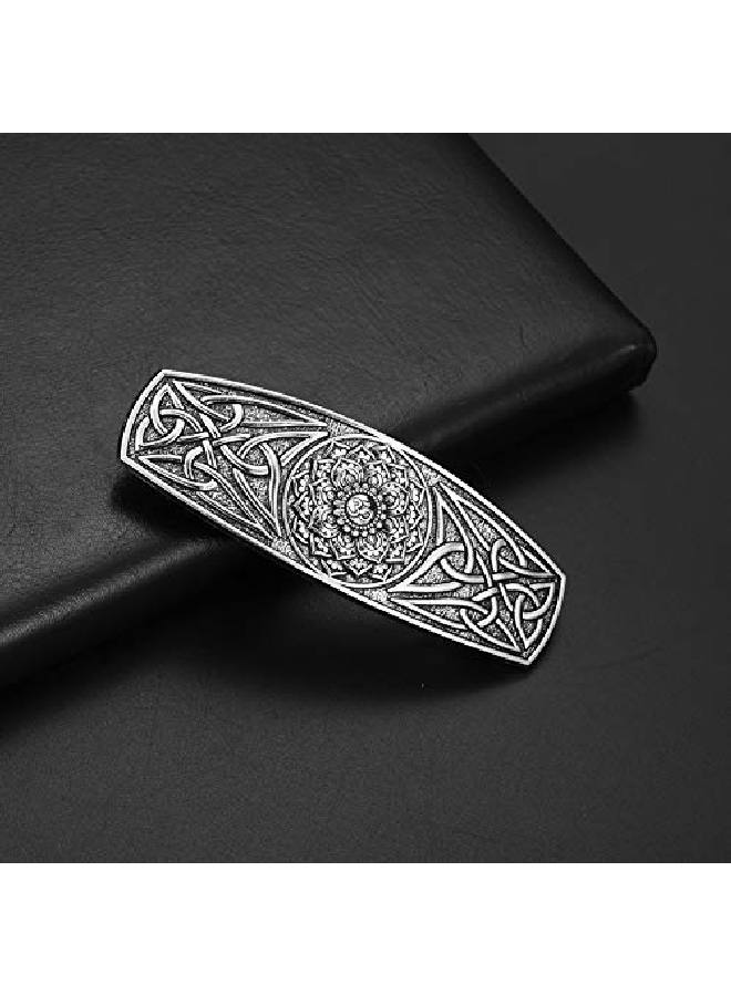 TEAMER Fashion Vintage Celtic Knot Hair Clip Metal Barrettes Hair Accessories Pattern Engraved Headwear Styling Gifts For Women Girls (Lotus Antique Silver) - Image 4