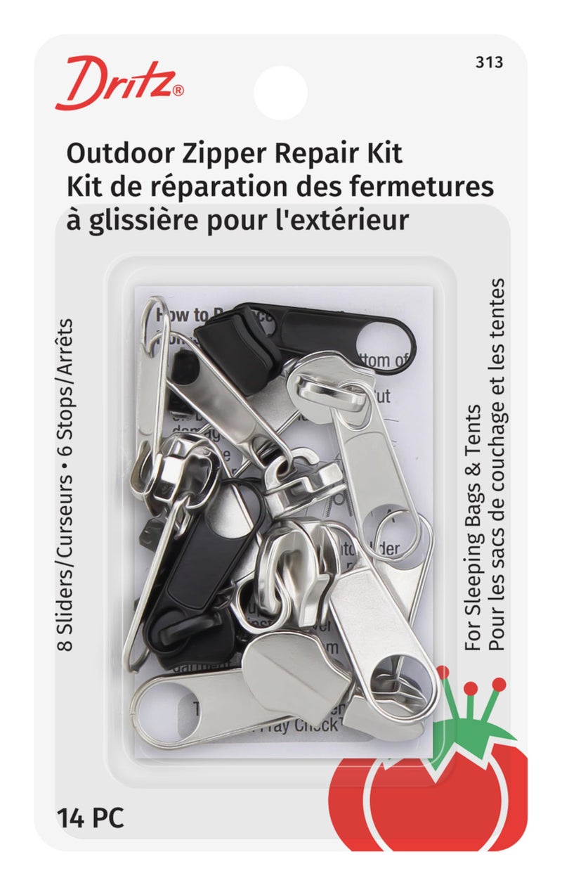 Dritz Outdoor Zipper Repair Kit, 14 Count of Assorted Sliders & Stops - Image 4
