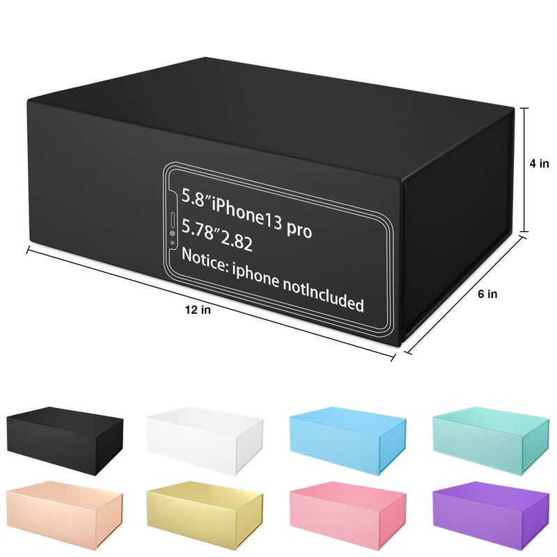 ROSTELACK Black Gift Box 12" x 6" x 4" with Magnetic Closure Lid Gifts Boxe for Presents,Bridesmaid Gifts Boxes,Cute Box,Birthday Gift Boxe,Luxury for Gifts Packaging, Magnetic Gift Boxes for Wrapping Gifts (Black) - Image 2