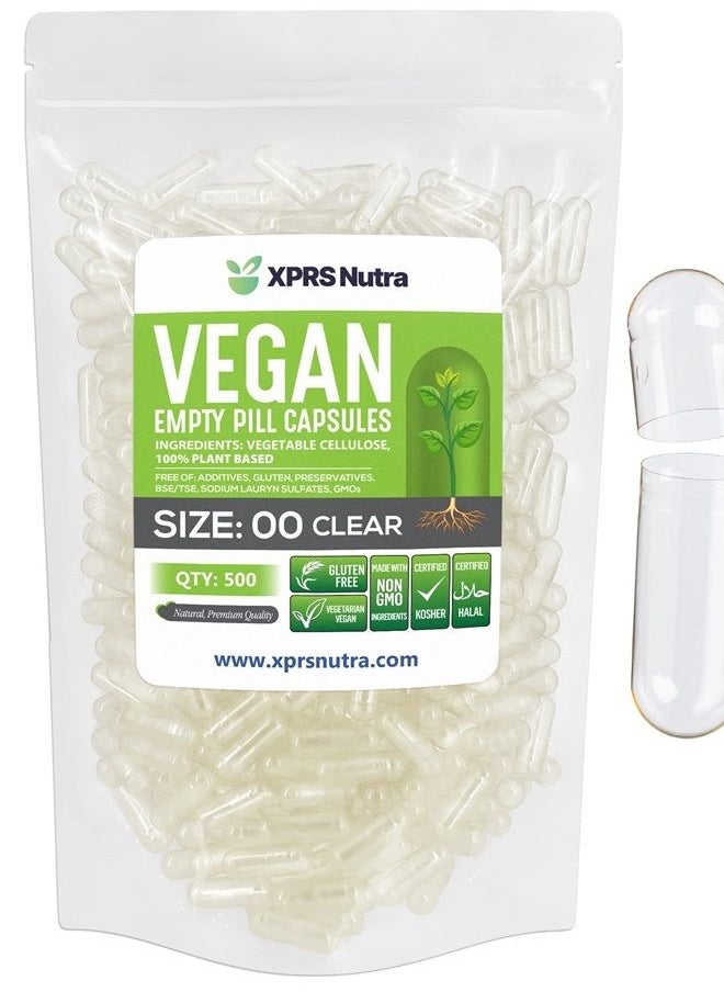XPRS Nutra - Size 00 Empty Capsules - Empty Vegan Capsules - Vegetarian Empty Pill Capsules - DIY Vegetable Capsule Filling - Veggie Pill Capsules Empty Caps (500 Count, Clear) - Image 1