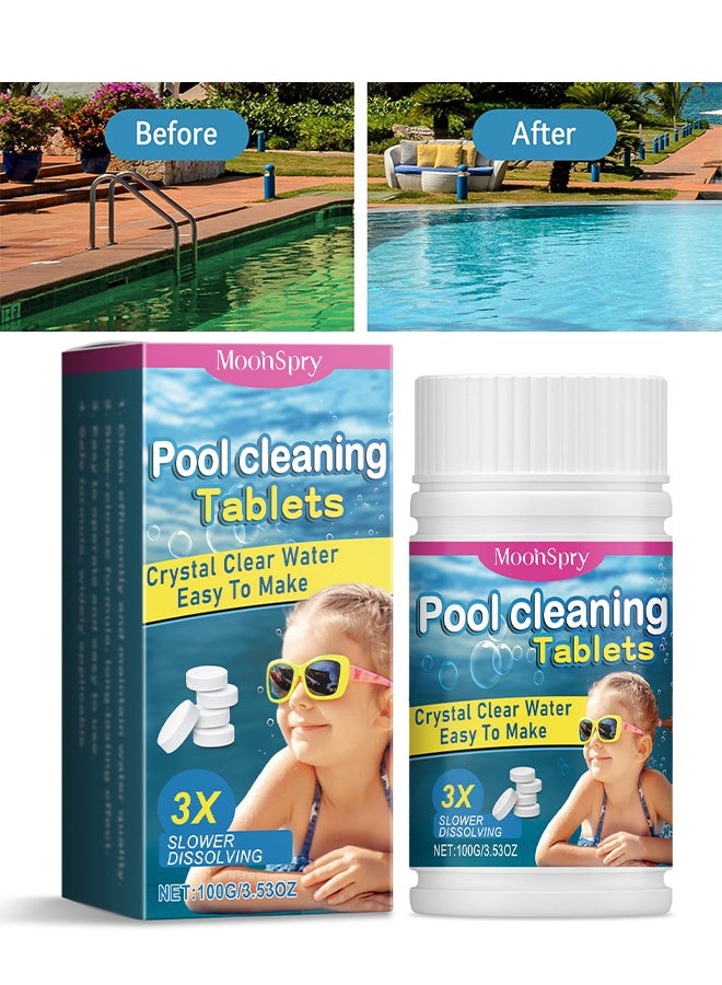 MOONSPRY Pool Cleaning Tablets For Crystal Clear Water, Pool Clarifier, Clears Dull, Hazy Or Cloudy Wate Eliminate Odors, Reduces Cloudiness, Enhances Filter Performance, Fast Acting, Maintain Water Quality Balance, 100g - Image 1
